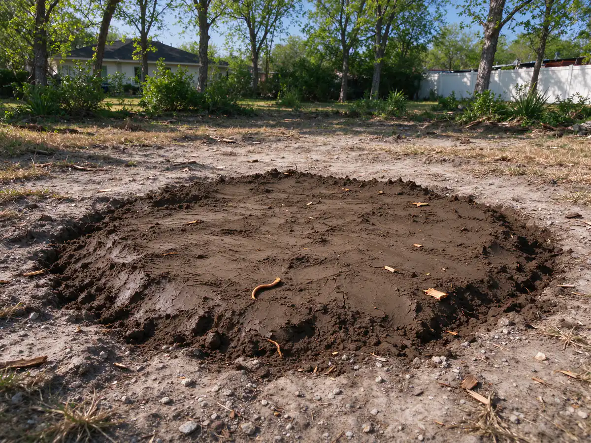 Hole left by stump extraction backfilled and compacted