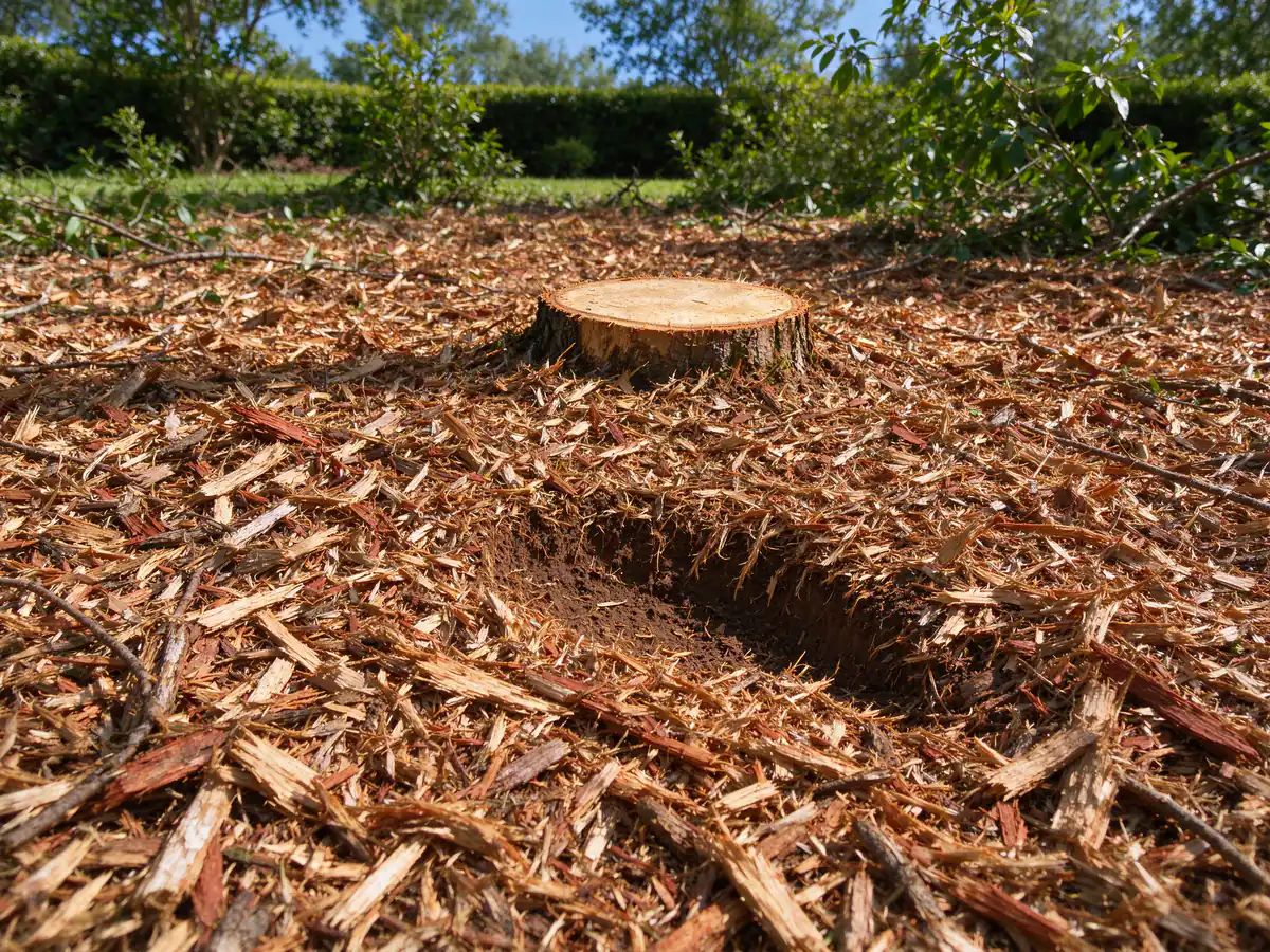 Mulch layer left by forestry mulching, about three inches deep